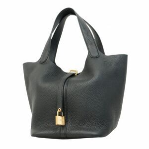 Hermes Handbag Picotin Lock MM Taurillon Clemence Black Gold Hardware W